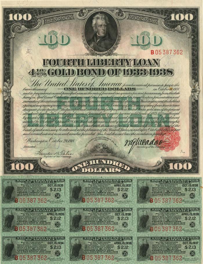 $100 4th Liberty Loan Bond